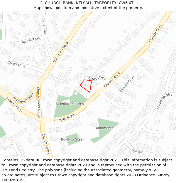 2, CHURCH BANK, KELSALL, TARPORLEY, CW6 0TL: Location map and indicative extent of plot