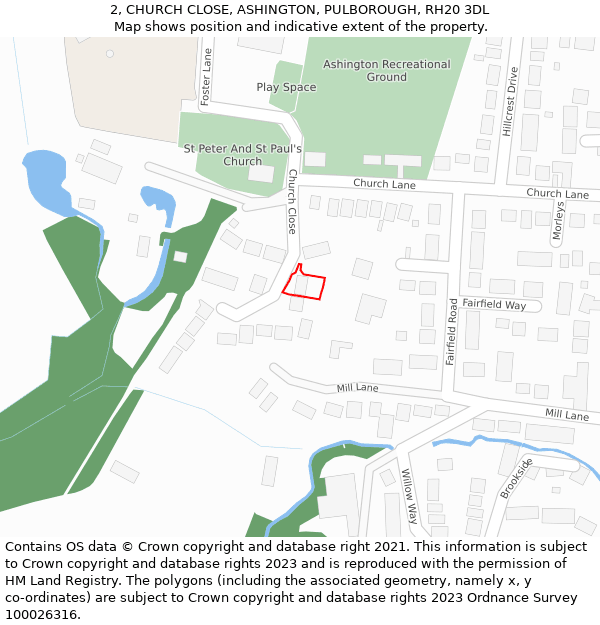 2, CHURCH CLOSE, ASHINGTON, PULBOROUGH, RH20 3DL: Location map and indicative extent of plot