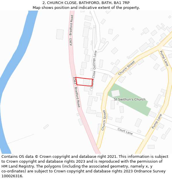 2, CHURCH CLOSE, BATHFORD, BATH, BA1 7RP: Location map and indicative extent of plot