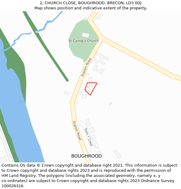 2, CHURCH CLOSE, BOUGHROOD, BRECON, LD3 0DJ: Location map and indicative extent of plot