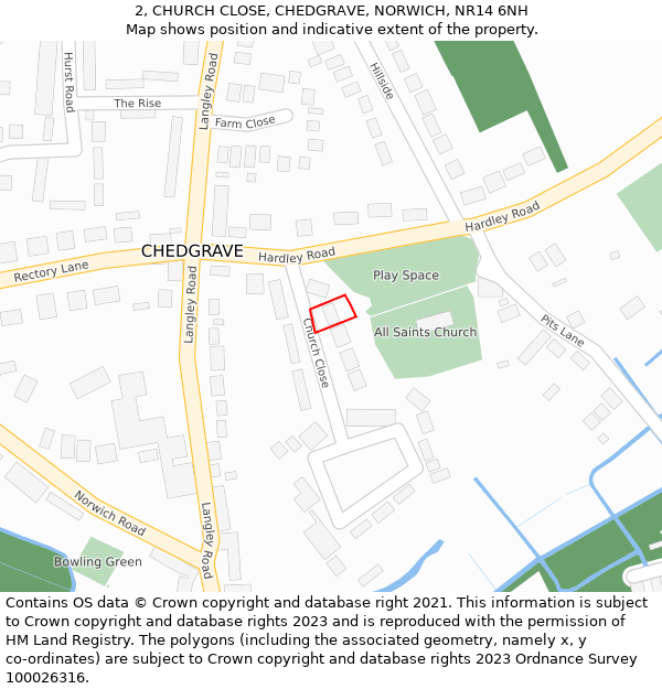 2, CHURCH CLOSE, CHEDGRAVE, NORWICH, NR14 6NH: Location map and indicative extent of plot