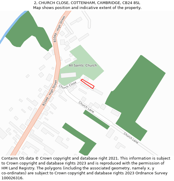 2, CHURCH CLOSE, COTTENHAM, CAMBRIDGE, CB24 8SL: Location map and indicative extent of plot