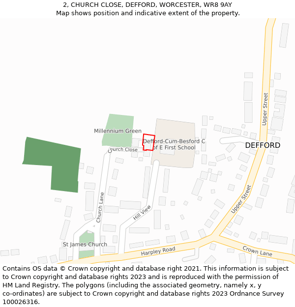 2, CHURCH CLOSE, DEFFORD, WORCESTER, WR8 9AY: Location map and indicative extent of plot