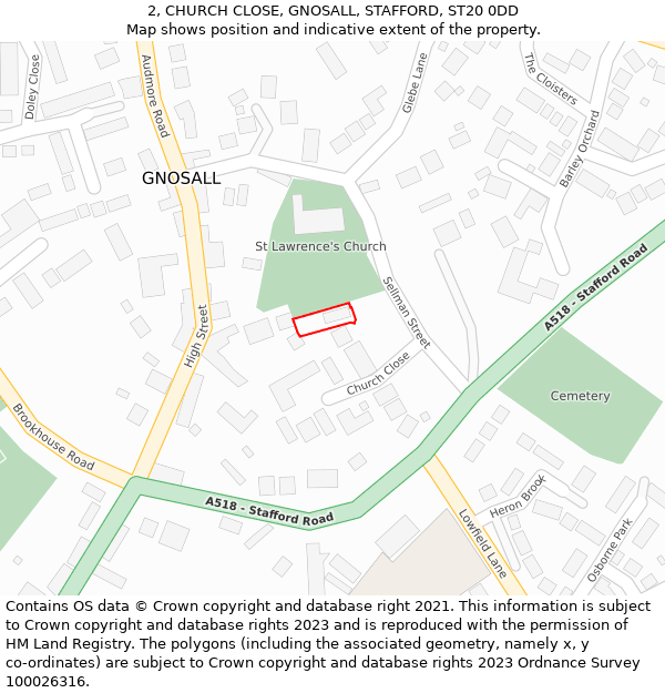 2, CHURCH CLOSE, GNOSALL, STAFFORD, ST20 0DD: Location map and indicative extent of plot