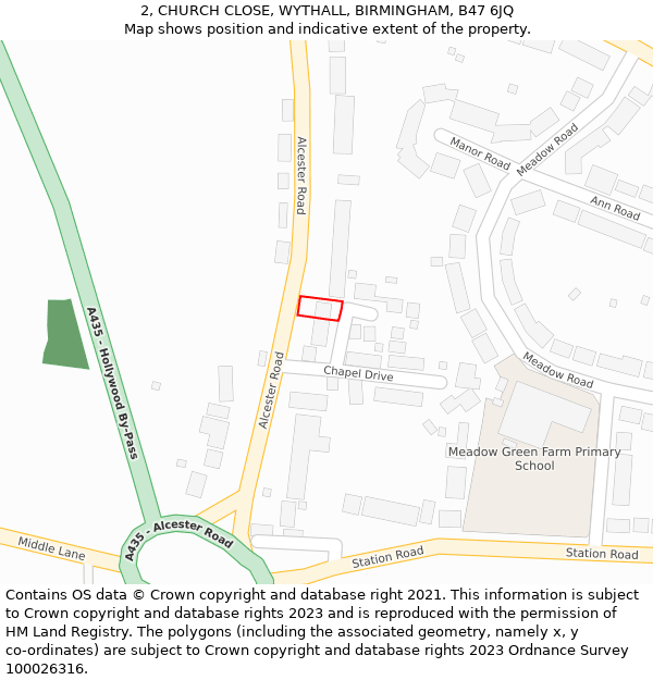 2, CHURCH CLOSE, WYTHALL, BIRMINGHAM, B47 6JQ: Location map and indicative extent of plot