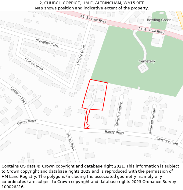 2, CHURCH COPPICE, HALE, ALTRINCHAM, WA15 9ET: Location map and indicative extent of plot