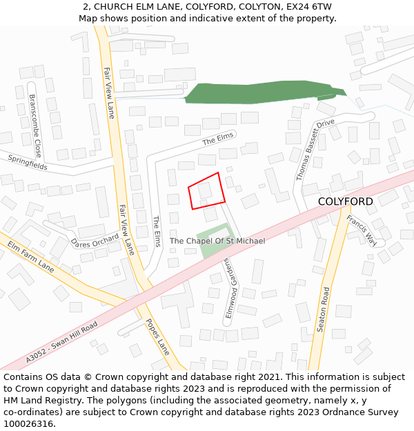 2, CHURCH ELM LANE, COLYFORD, COLYTON, EX24 6TW: Location map and indicative extent of plot