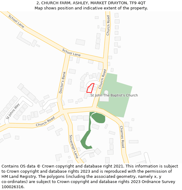 2, CHURCH FARM, ASHLEY, MARKET DRAYTON, TF9 4QT: Location map and indicative extent of plot