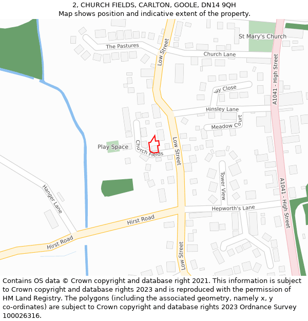 2, CHURCH FIELDS, CARLTON, GOOLE, DN14 9QH: Location map and indicative extent of plot