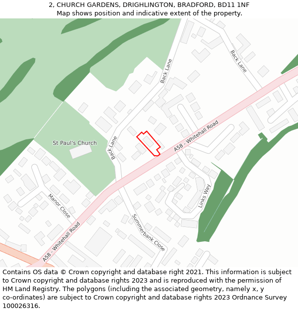 2, CHURCH GARDENS, DRIGHLINGTON, BRADFORD, BD11 1NF: Location map and indicative extent of plot