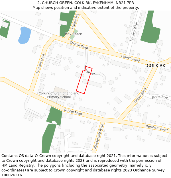 2, CHURCH GREEN, COLKIRK, FAKENHAM, NR21 7PB: Location map and indicative extent of plot