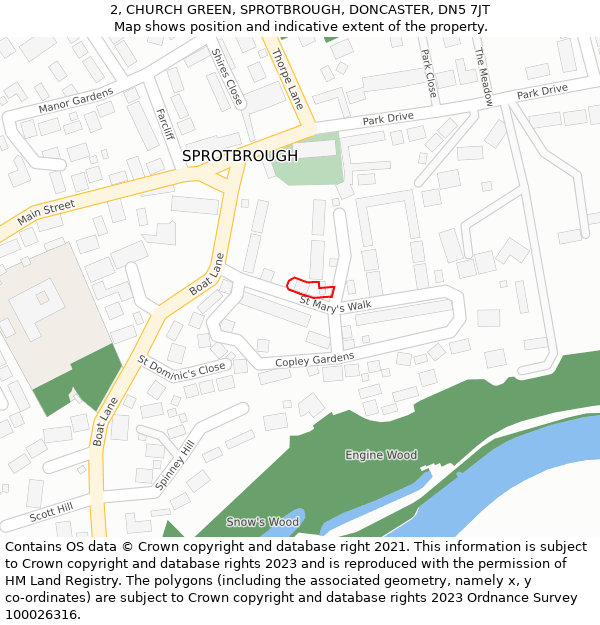 2, CHURCH GREEN, SPROTBROUGH, DONCASTER, DN5 7JT: Location map and indicative extent of plot