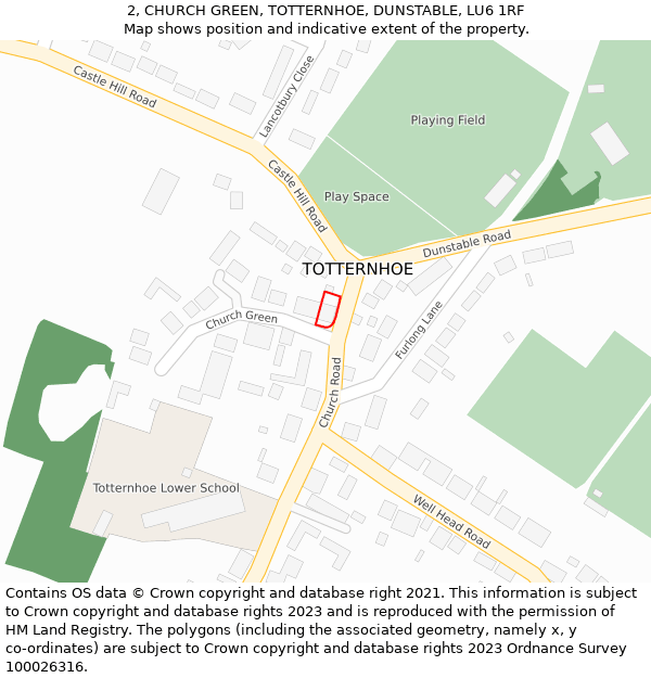 2, CHURCH GREEN, TOTTERNHOE, DUNSTABLE, LU6 1RF: Location map and indicative extent of plot
