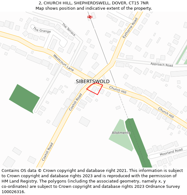 2, CHURCH HILL, SHEPHERDSWELL, DOVER, CT15 7NR: Location map and indicative extent of plot