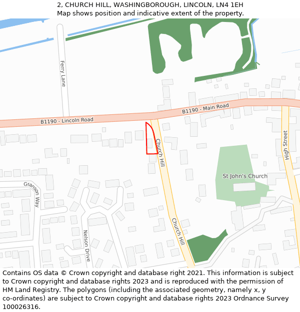 2, CHURCH HILL, WASHINGBOROUGH, LINCOLN, LN4 1EH: Location map and indicative extent of plot