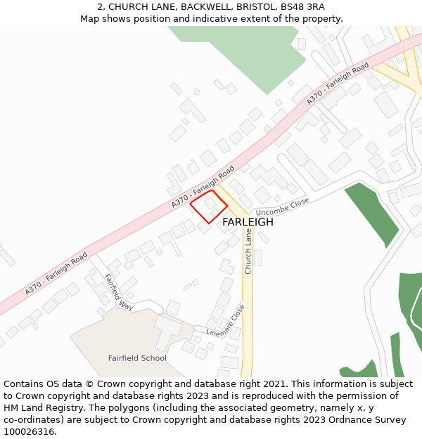 2, CHURCH LANE, BACKWELL, BRISTOL, BS48 3RA: Location map and indicative extent of plot