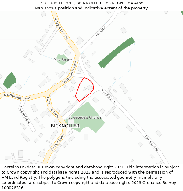 2, CHURCH LANE, BICKNOLLER, TAUNTON, TA4 4EW: Location map and indicative extent of plot