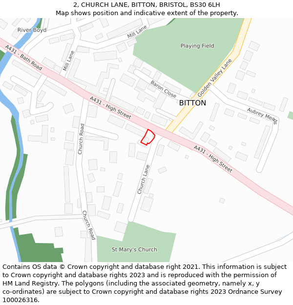 2, CHURCH LANE, BITTON, BRISTOL, BS30 6LH: Location map and indicative extent of plot