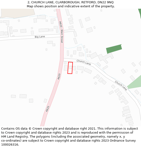 2, CHURCH LANE, CLARBOROUGH, RETFORD, DN22 9NQ: Location map and indicative extent of plot