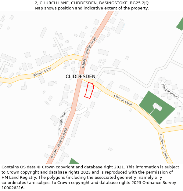 2, CHURCH LANE, CLIDDESDEN, BASINGSTOKE, RG25 2JQ: Location map and indicative extent of plot