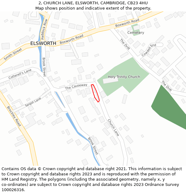 2, CHURCH LANE, ELSWORTH, CAMBRIDGE, CB23 4HU: Location map and indicative extent of plot