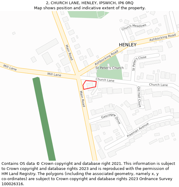 2, CHURCH LANE, HENLEY, IPSWICH, IP6 0RQ: Location map and indicative extent of plot