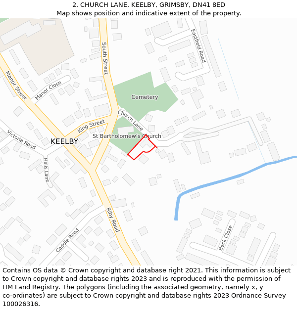 2, CHURCH LANE, KEELBY, GRIMSBY, DN41 8ED: Location map and indicative extent of plot