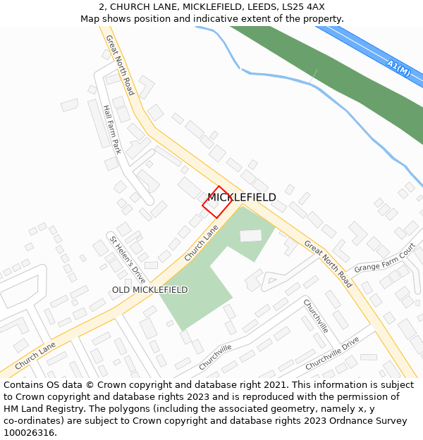 2, CHURCH LANE, MICKLEFIELD, LEEDS, LS25 4AX: Location map and indicative extent of plot