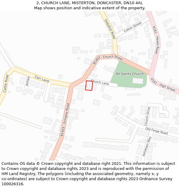 2, CHURCH LANE, MISTERTON, DONCASTER, DN10 4AL: Location map and indicative extent of plot