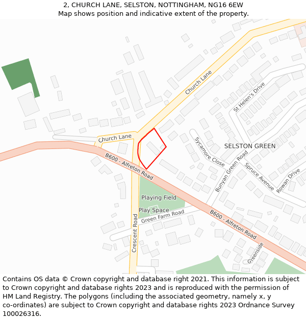 2, CHURCH LANE, SELSTON, NOTTINGHAM, NG16 6EW: Location map and indicative extent of plot