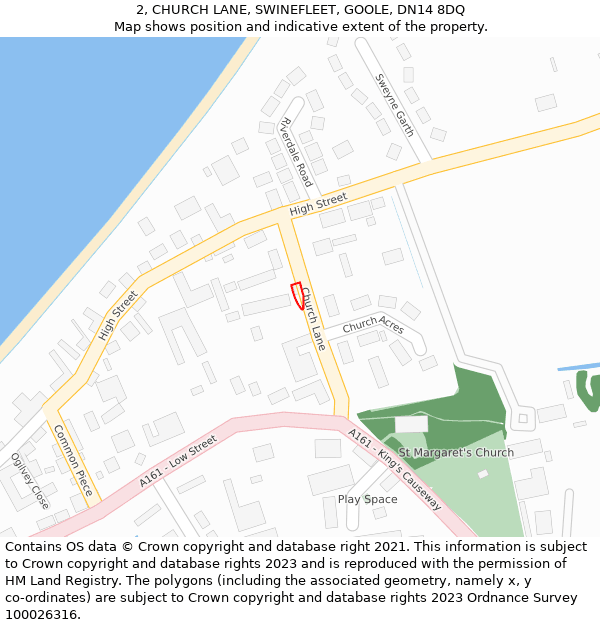 2, CHURCH LANE, SWINEFLEET, GOOLE, DN14 8DQ: Location map and indicative extent of plot