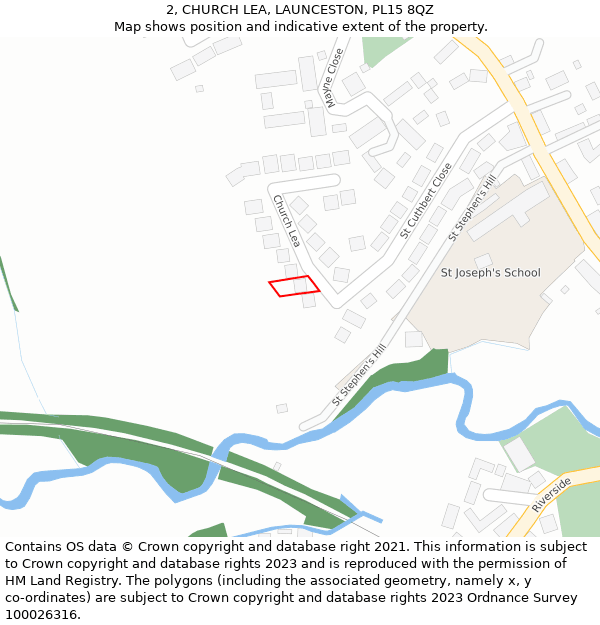 2, CHURCH LEA, LAUNCESTON, PL15 8QZ: Location map and indicative extent of plot