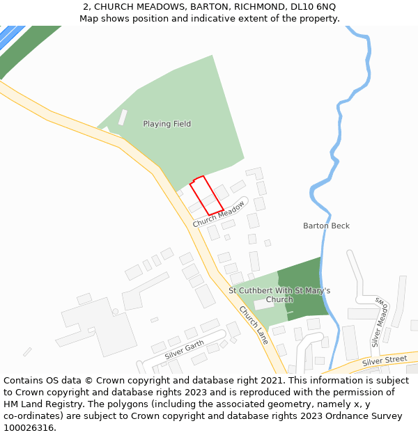 2, CHURCH MEADOWS, BARTON, RICHMOND, DL10 6NQ: Location map and indicative extent of plot