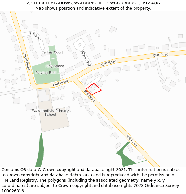 2, CHURCH MEADOWS, WALDRINGFIELD, WOODBRIDGE, IP12 4QG: Location map and indicative extent of plot