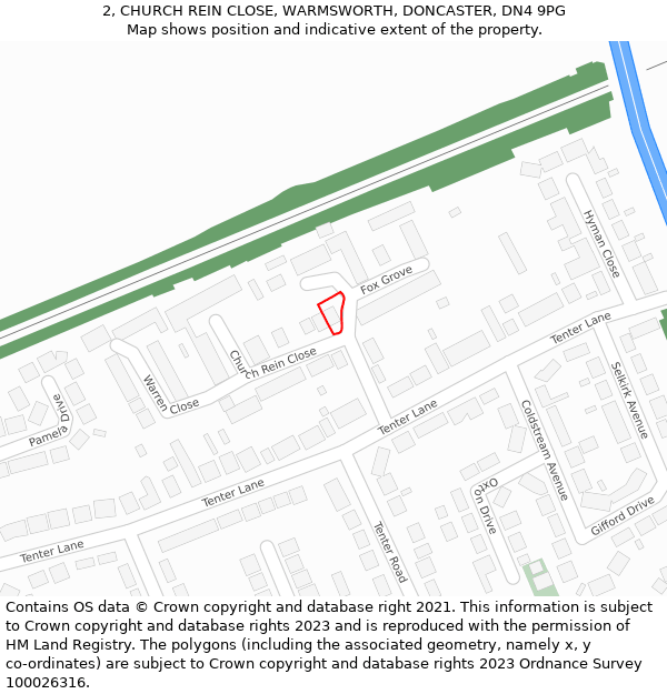 2, CHURCH REIN CLOSE, WARMSWORTH, DONCASTER, DN4 9PG: Location map and indicative extent of plot