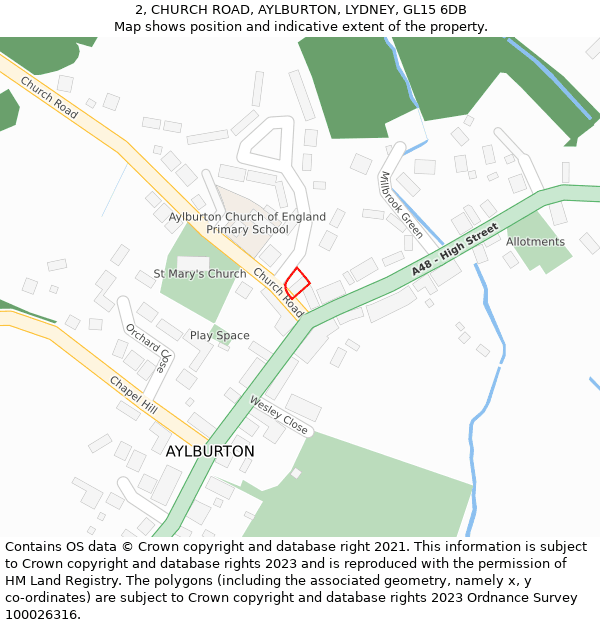 2, CHURCH ROAD, AYLBURTON, LYDNEY, GL15 6DB: Location map and indicative extent of plot