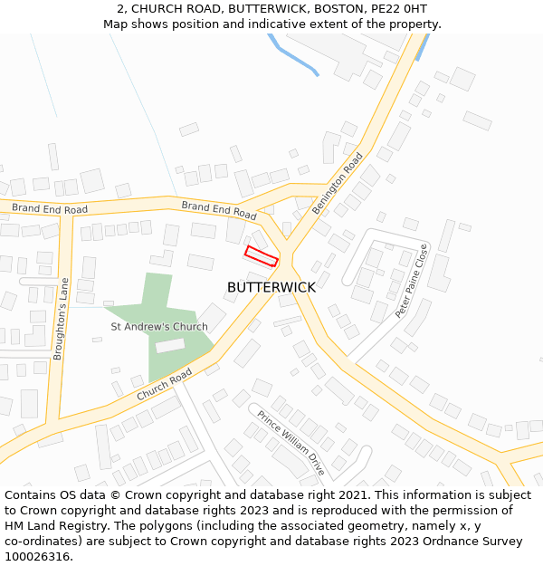 2, CHURCH ROAD, BUTTERWICK, BOSTON, PE22 0HT: Location map and indicative extent of plot