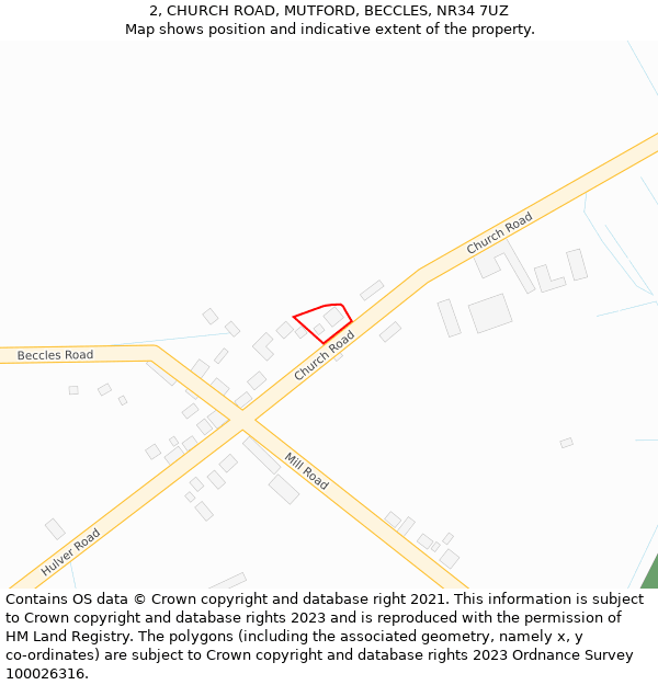 2, CHURCH ROAD, MUTFORD, BECCLES, NR34 7UZ: Location map and indicative extent of plot