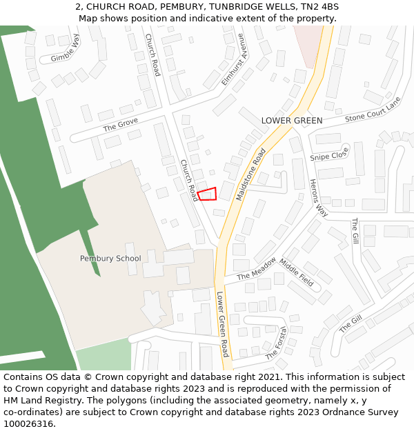 2, CHURCH ROAD, PEMBURY, TUNBRIDGE WELLS, TN2 4BS: Location map and indicative extent of plot