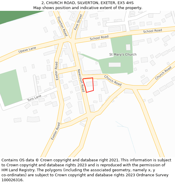 2, CHURCH ROAD, SILVERTON, EXETER, EX5 4HS: Location map and indicative extent of plot