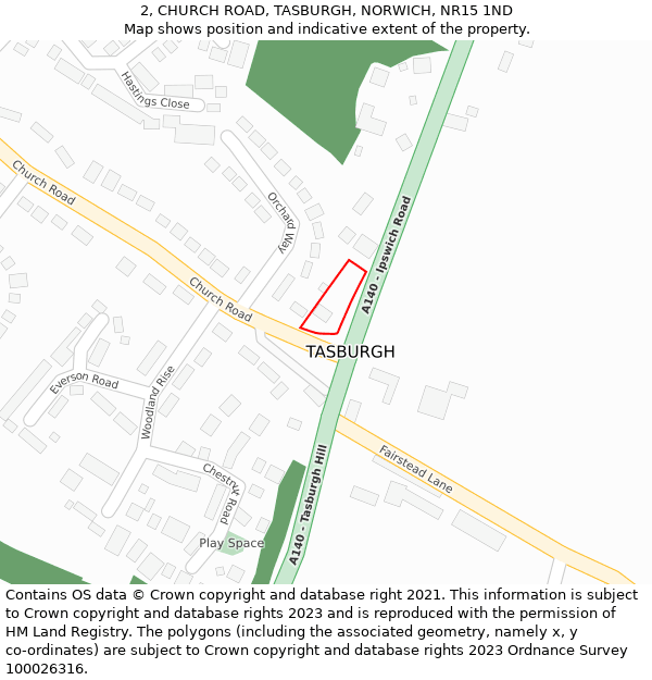 2, CHURCH ROAD, TASBURGH, NORWICH, NR15 1ND: Location map and indicative extent of plot