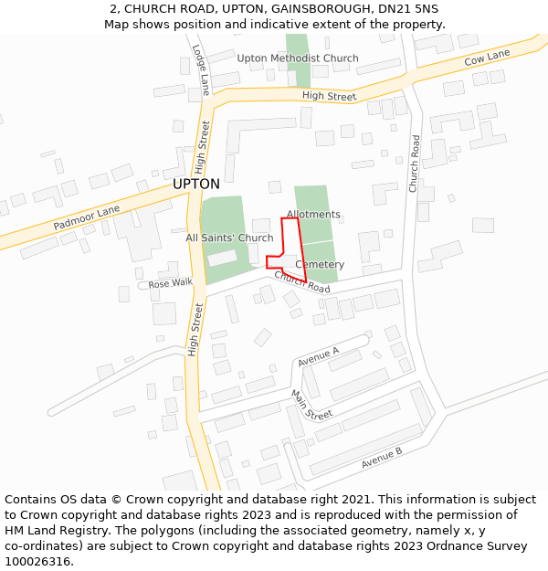 2, CHURCH ROAD, UPTON, GAINSBOROUGH, DN21 5NS: Location map and indicative extent of plot
