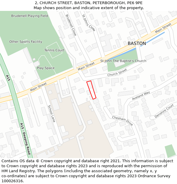 2, CHURCH STREET, BASTON, PETERBOROUGH, PE6 9PE: Location map and indicative extent of plot