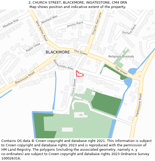 2, CHURCH STREET, BLACKMORE, INGATESTONE, CM4 0RN: Location map and indicative extent of plot