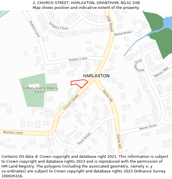 2, CHURCH STREET, HARLAXTON, GRANTHAM, NG32 1HB: Location map and indicative extent of plot