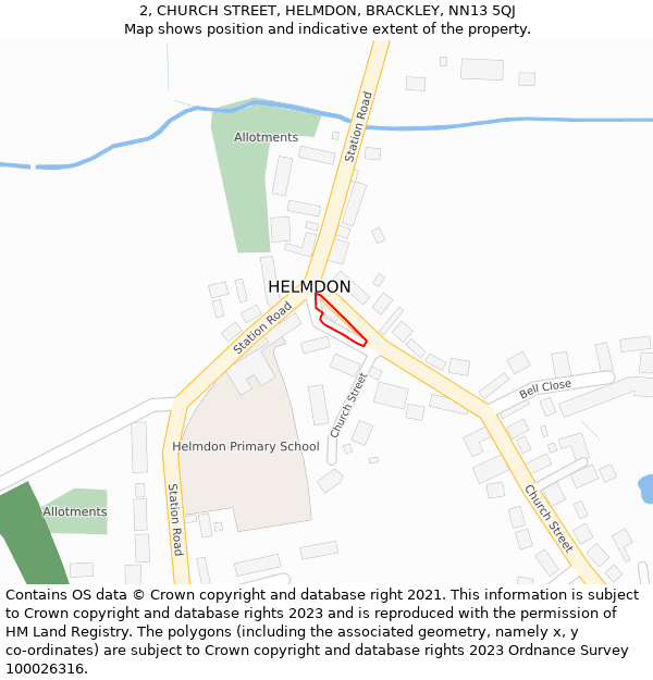 2, CHURCH STREET, HELMDON, BRACKLEY, NN13 5QJ: Location map and indicative extent of plot