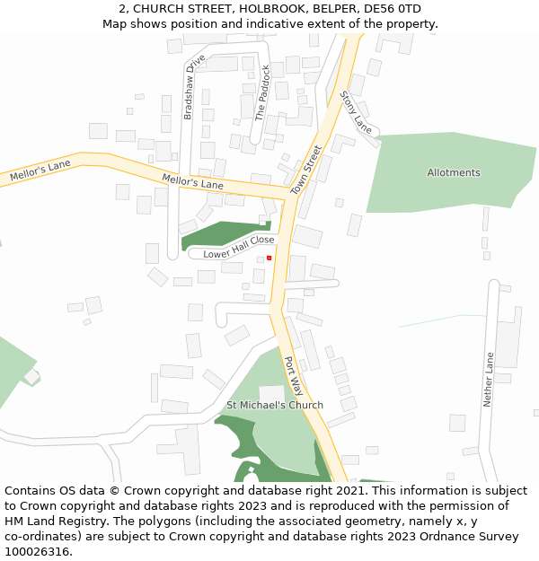 2, CHURCH STREET, HOLBROOK, BELPER, DE56 0TD: Location map and indicative extent of plot
