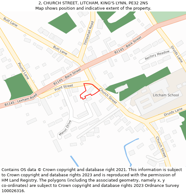 2, CHURCH STREET, LITCHAM, KING'S LYNN, PE32 2NS: Location map and indicative extent of plot