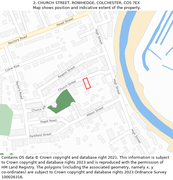 2, CHURCH STREET, ROWHEDGE, COLCHESTER, CO5 7EX: Location map and indicative extent of plot