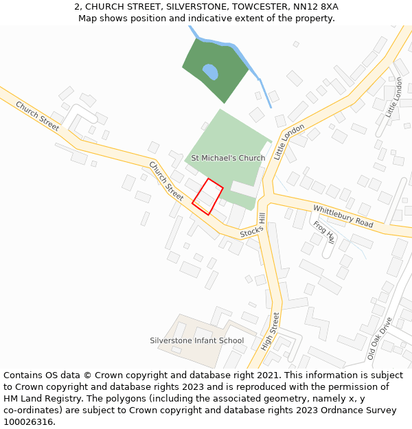 2, CHURCH STREET, SILVERSTONE, TOWCESTER, NN12 8XA: Location map and indicative extent of plot